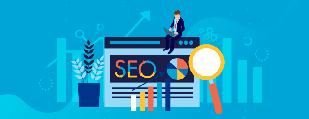 SEO Concept Depicting In Blue Background.